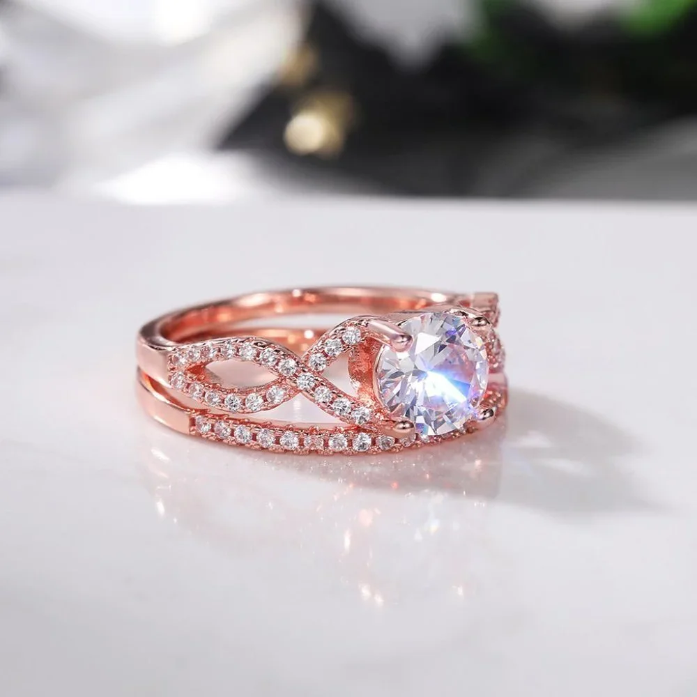 😍Double Layer Rose Gold Plated Lovely Fashion Ring Set for Women/Girl, L045